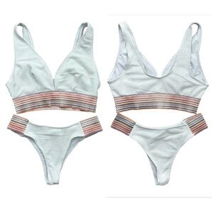 NO NAME Women’s White Bikini Cheeky High Cut Bottom Full Coverage‎ Top V-Neck XL